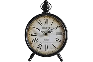 HZDHCLH Vintage Table Clock Battery Operated,Retro Mantel Clock for Living Room Fireplace Decor,Silent Metal Desk Clock(Black)