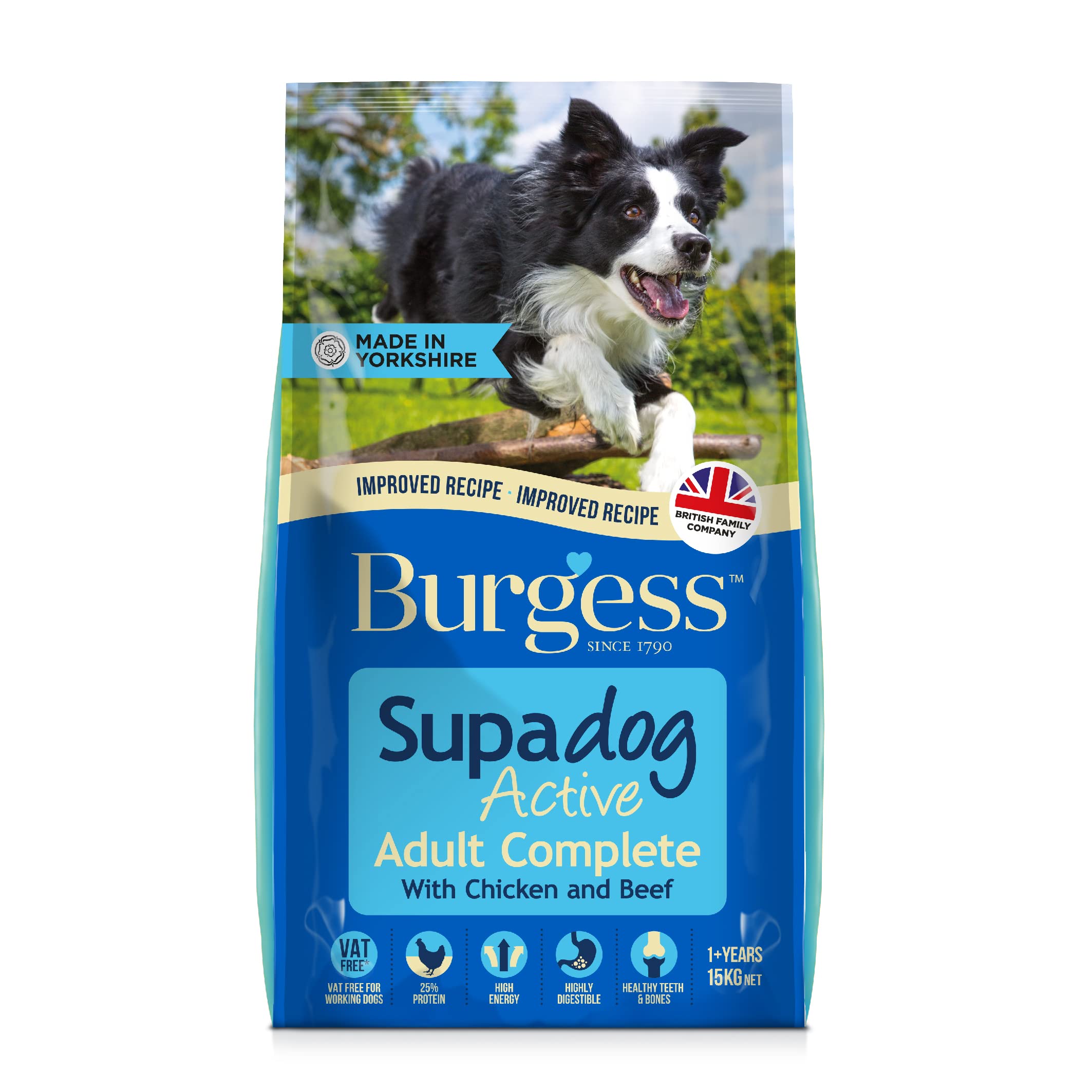 Burgess Supadog Active Chicken and Beef dry dog food for working dogs 15 kg
