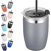 VEGOND Stainless Steel 12 oz Tumblers bulk Vacuum Insulated Double Wall Travel Tumbler with Lid and Straw Reusable Tumbler, Grey 1 Pack