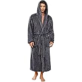 Vulcanodon Mens Robe Big and Tall with Hood, Full Length Plush Robe for Men Long Fleece Bathrobe