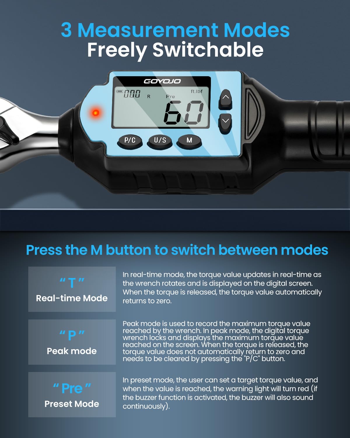 GOYOJO 2024 Newest Digital Torque Wrench, 30Nm 22ft.lb Max High