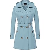 CREATMO US Women's Trench Coat Double-Breasted Classic Lapel Overcoat Belted Slim Outerwear Coat with Detachable Hood