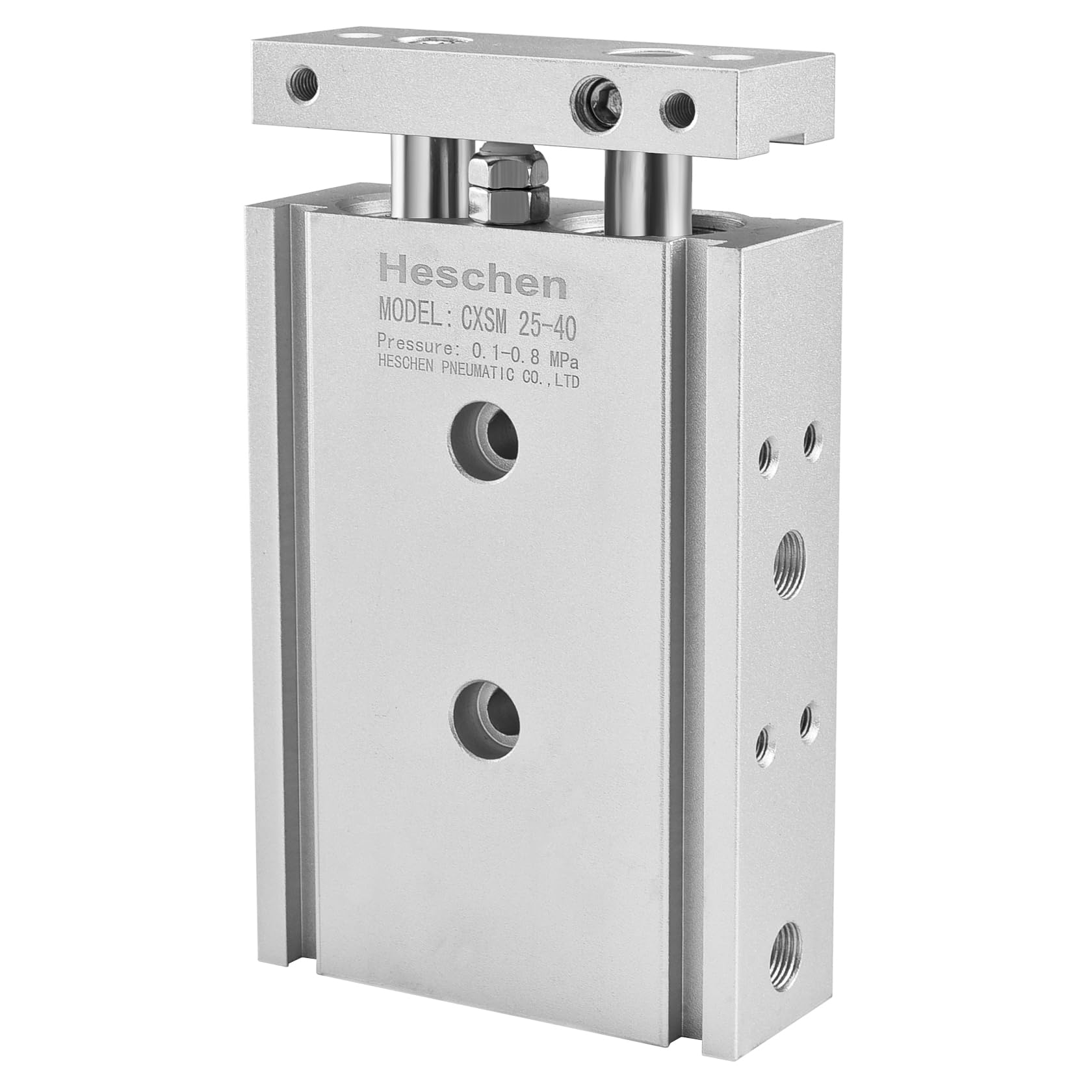 Heschen Dual Aluminum Air Cylinder CXSM 25-40 Guide Rod Plate Double Rod Guided Pneumatic Slide Bearing Cushioned 25mm Bore Double Acting (40mm Stroke)