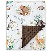 HOMRITAR Baby Blanket for Boys Girls Soft Plush Minky Blanket with Double Layer Dotted Backing for Toddler Nursery with Woodland Animals Printed 30 x 40 Inch (75 x 100 cm)