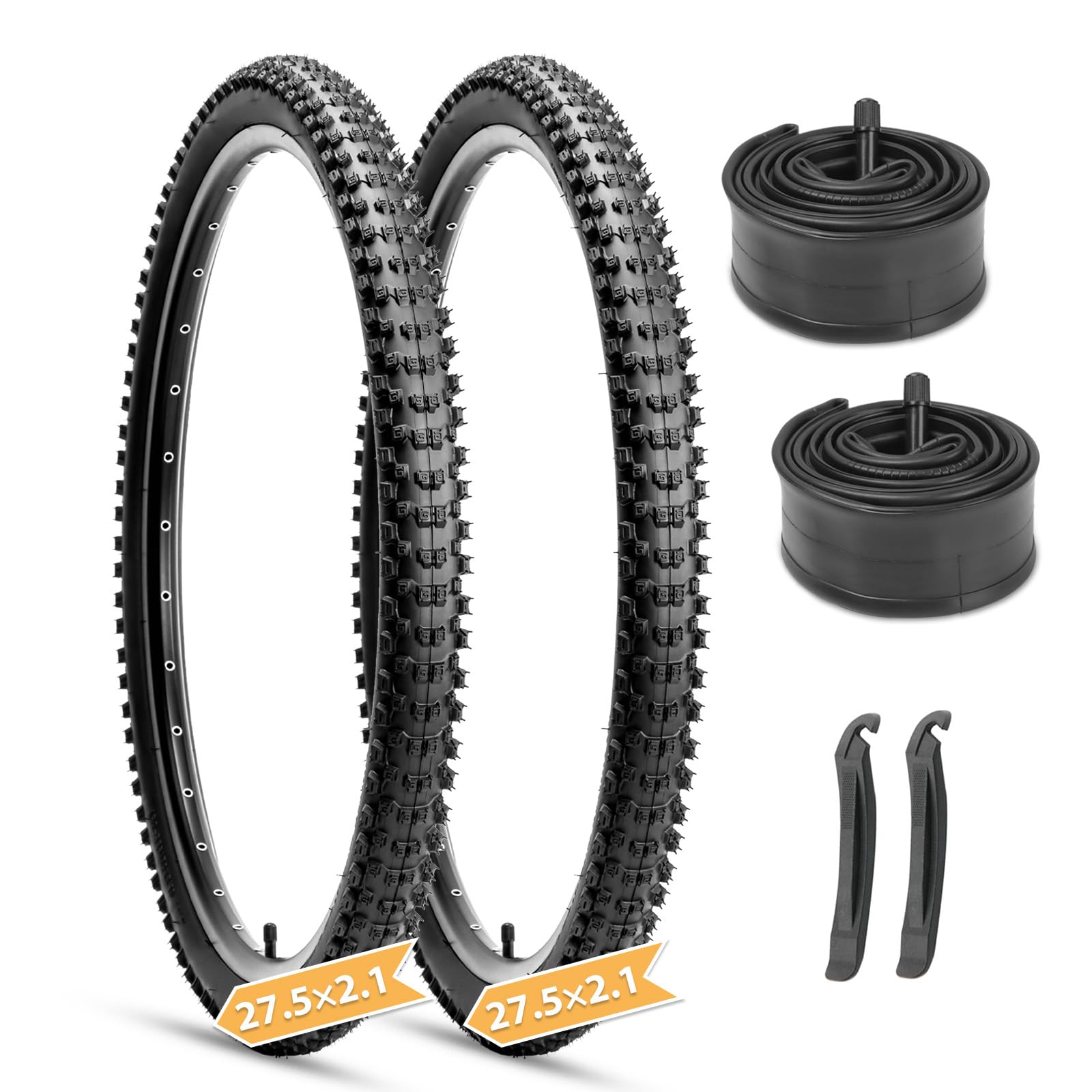Photo 1 of 2-Pack Mountain Bike Tires Set: Hycline 27.5x2.1 Inch (53-584 mm) Folding Replacement Puncture Resistant High-Density Bicycle Tires with Pair Tubes & Tire Levers for MTB Off-Road Bike