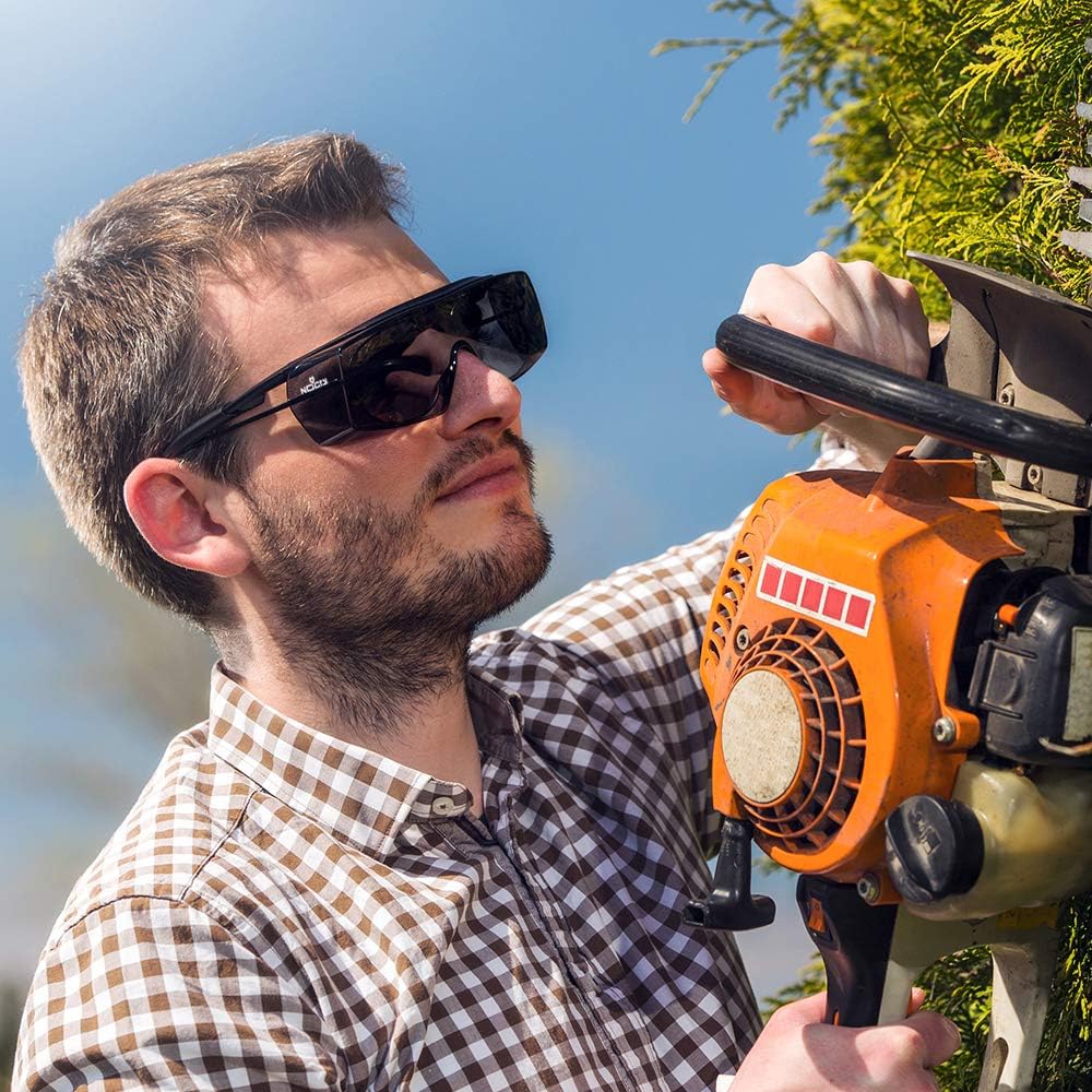 NoCry Tinted Over-Spec Safety Glasses - with Anti-Scratch Wraparound Lenses, Adjustable Arms, and UV400 Protection, Grey & Green Frames. ANSI Z87.1 & OSHA Certified: Clothing