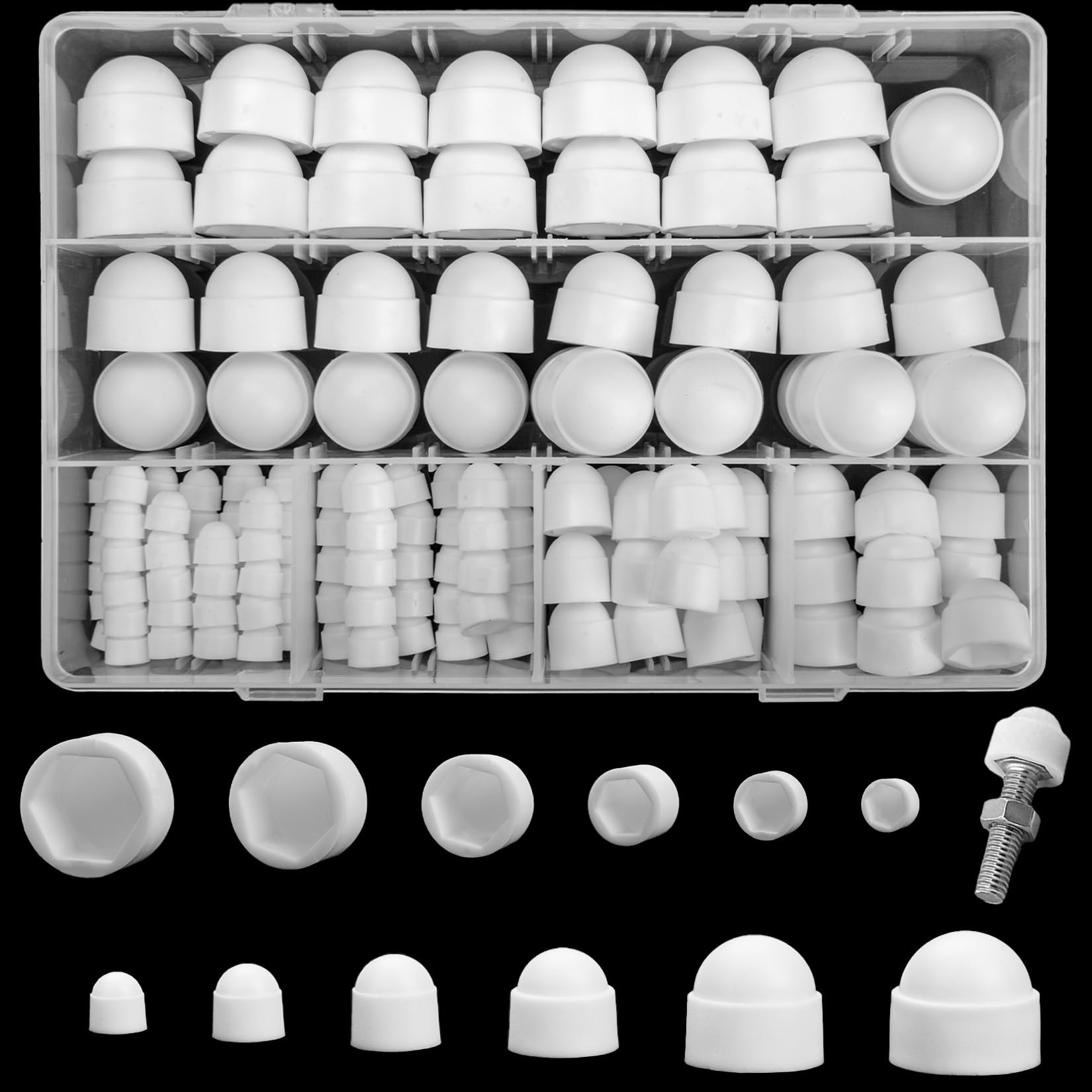Ewwtrey 145 Pcs Screws Bolt Covers Caps, Hex Head Dome Bolt Covers, Screw Cap, Plastic Hexagonal Screw Cover Protection Cap for Matching Screws, M4 M5 M6 M8 M10 M12 (White)