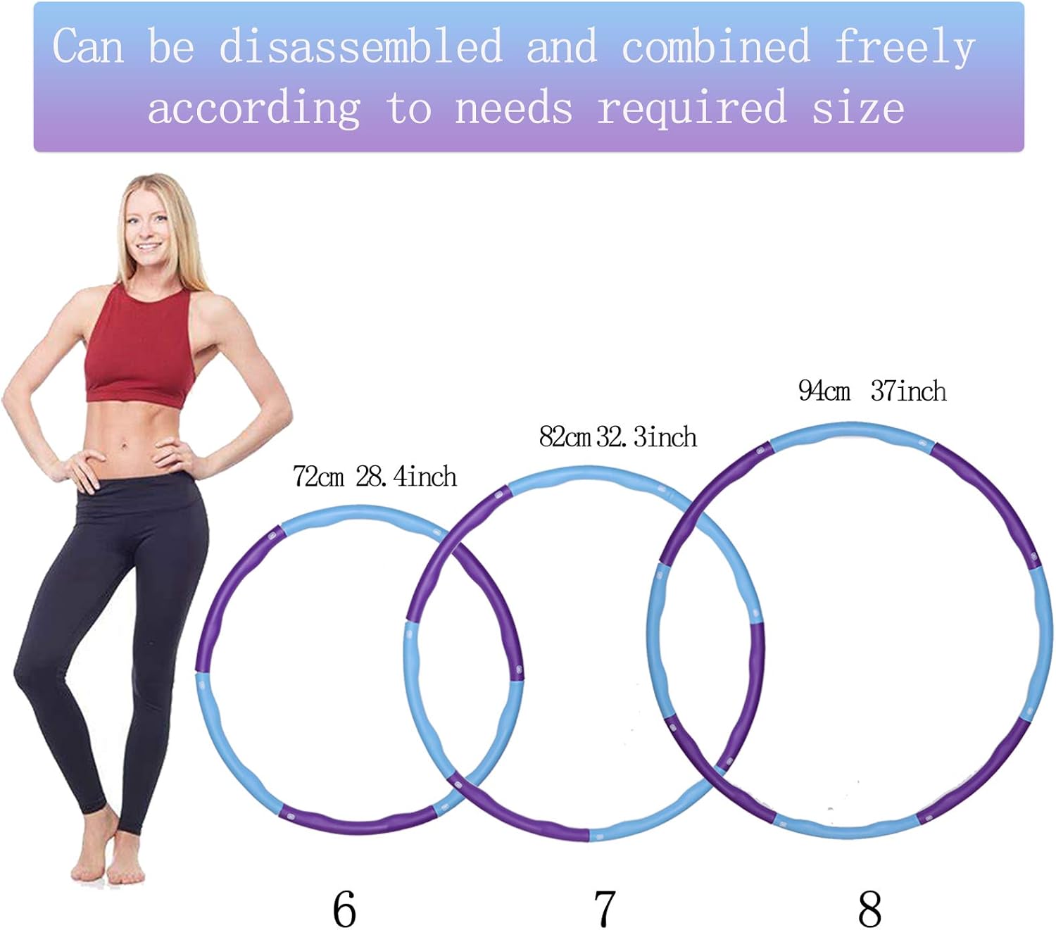 QAZWER Adults Hoola Hoop Fitness Weighted Detachable Jump Rope Lose Fast Weight Professional Hula Hoop 8 Section 3 Lbs Blue Purple: Toys & Games