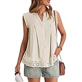 Cicy Bell Womens Summer Eyelet Tank Tops V Neck Ruffle Sleeveless Button Down Shirts Casual Cotton Loose Fit Tees