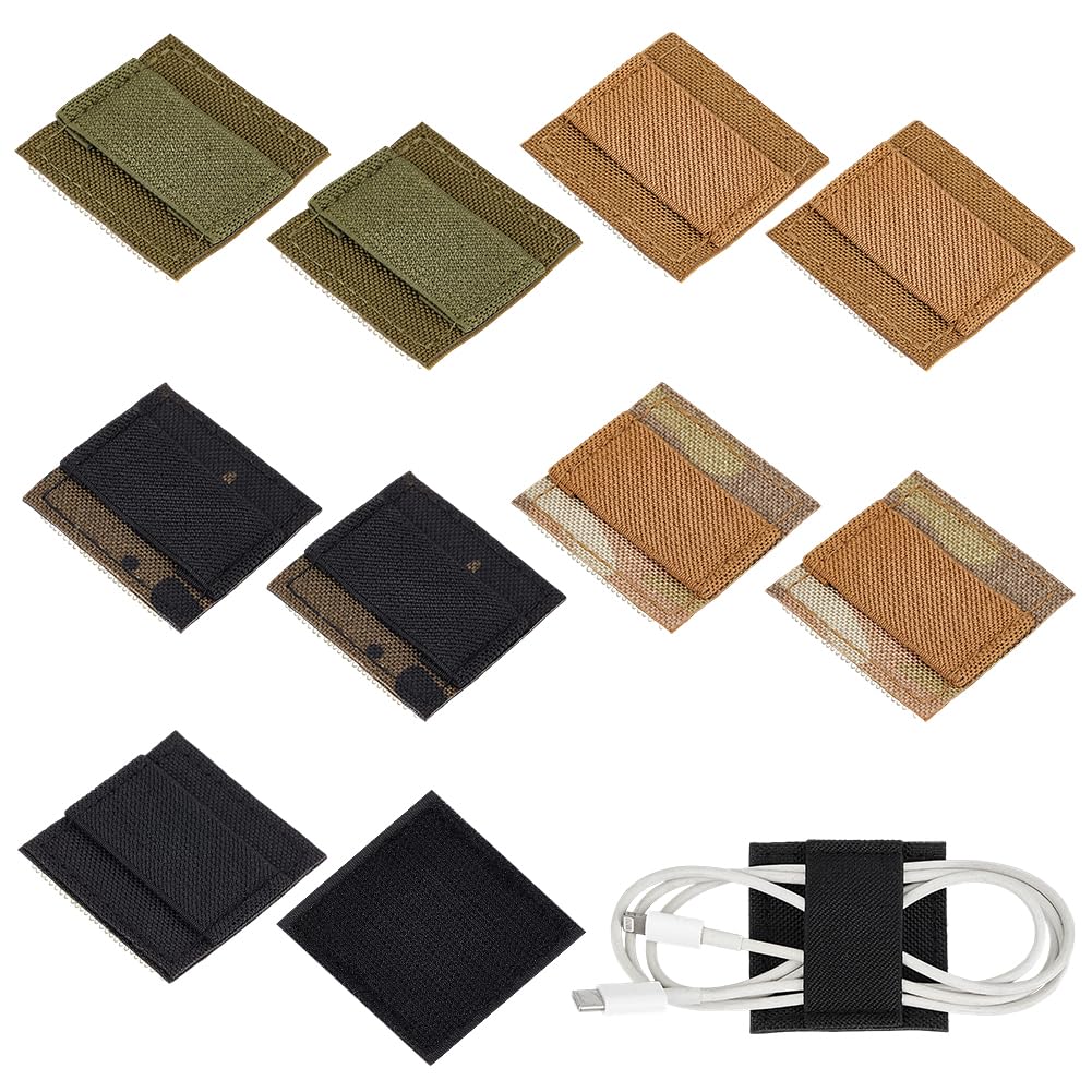OLYCRAFT 10Pcs 5 Colors Tactical Headphone Cable Storage Board 50x50mm Tactical Headphone Cable 7mm Thick Reusable Fastening Cable Ties with Hook and Loop Sticker for Tactical Helmet Headset