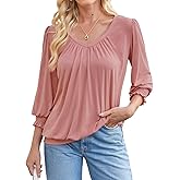 DJT Womens Fall Tops 3/4 Length Sleeve Dressy Casual V Neck T-Shirts Work Blouses Basic Tees