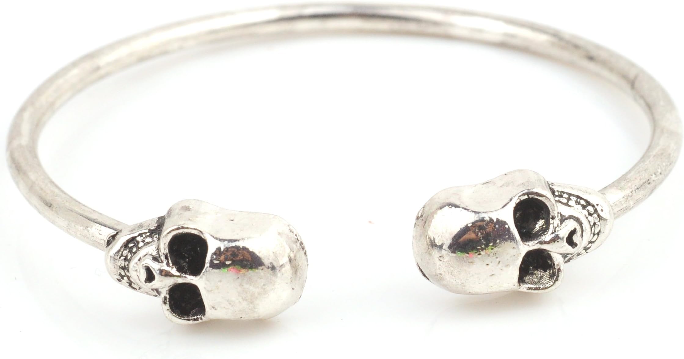 Two Headed Skull Bangle Bracelet Metal Bendable Gothic Cuff