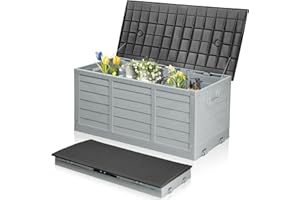 Karlhome Outdoor Foldable Deck Box, 75 Gallon Waterproof Storage Box with Wheels and Handles, Durable Storage Bin for Garden 