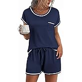 Ekouaer Womens Pajama Sets 2 Piece Soft Short Sleeve Top and Shorts Sleepwear Round Neck Pjs Lounge Set with Pockets