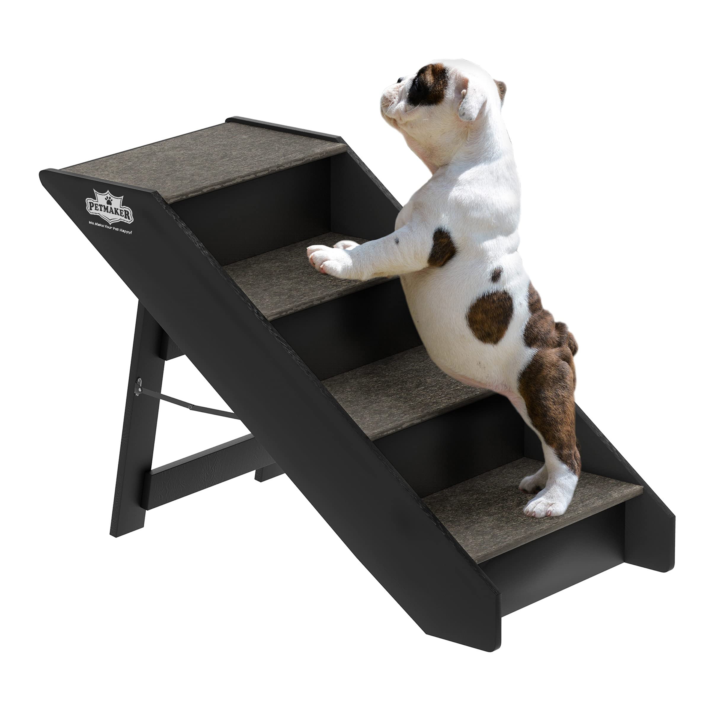 Pet Stairs – Home and Vehicle Nonslip Carpeted Dog Steps with 4-Step Design – for Puppies, Kittens, and Other Small Pets by PETMAKER (Gray)