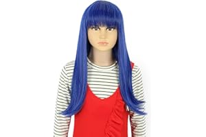 VGbeaty Girls Long Blue Wig Blunt Cut Ennui Cospaly costume Halloween Wig
