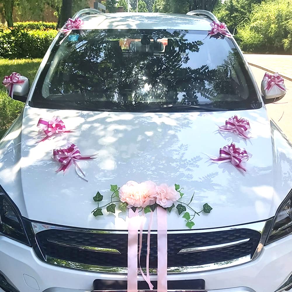 Car Bow Bow Car Decoration Bridal Couple Flowers Decoration Car Bow Decoration Bow for Car Decoration Wedding New Houses Party Celebration Valentine's Day Bridal Car Decoration Garland Pink B