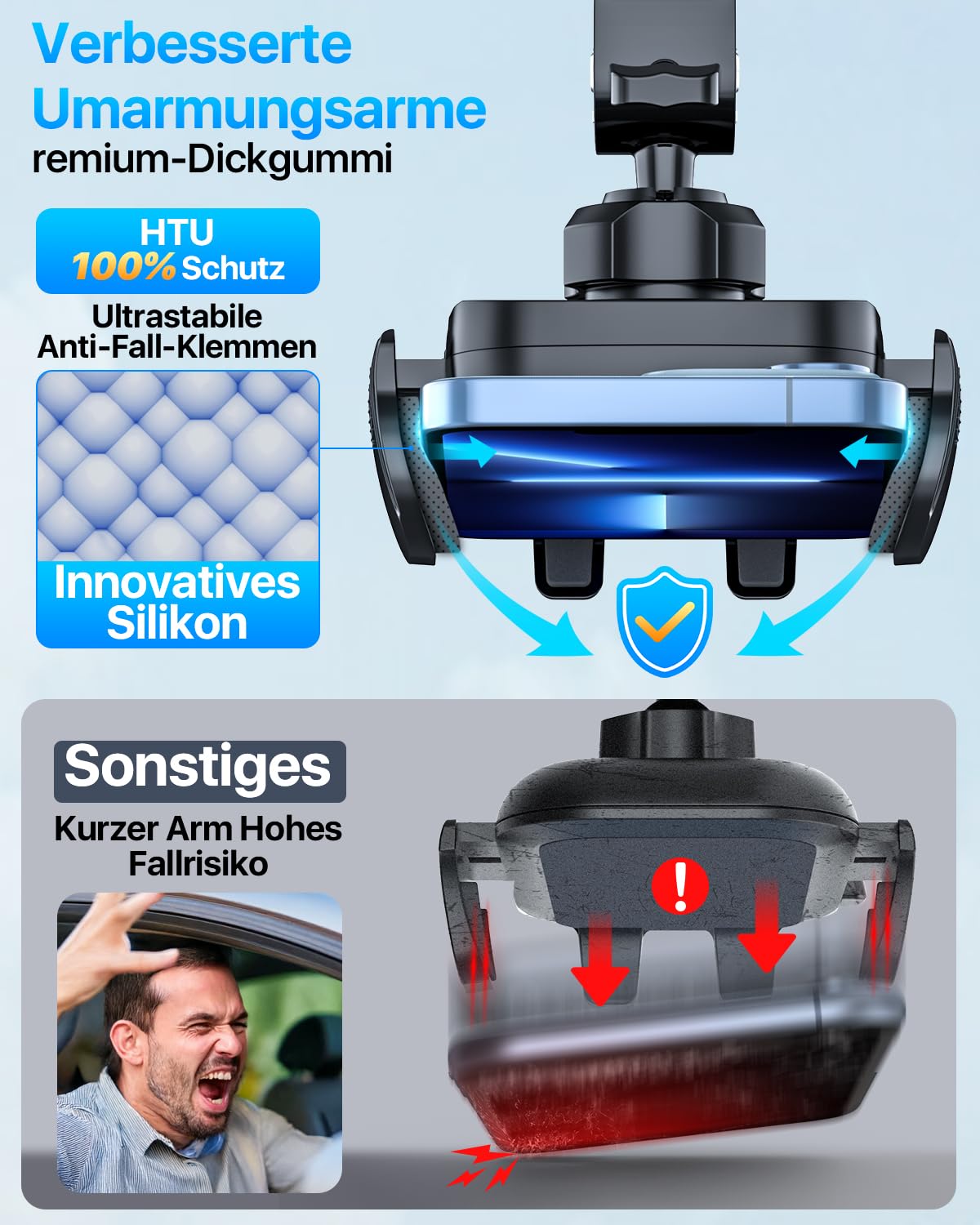 HTU 2026【Militär-Klasse】 Handyhalterung Auto【Stärkste Saugnapf & Lüftung】 Handy Halterung Auto 360° Drehbar Handyhalter Auto auf Armaturenbrett Scheibe für iPhone 17 Pro Max Samsung S25, Schwarz 6