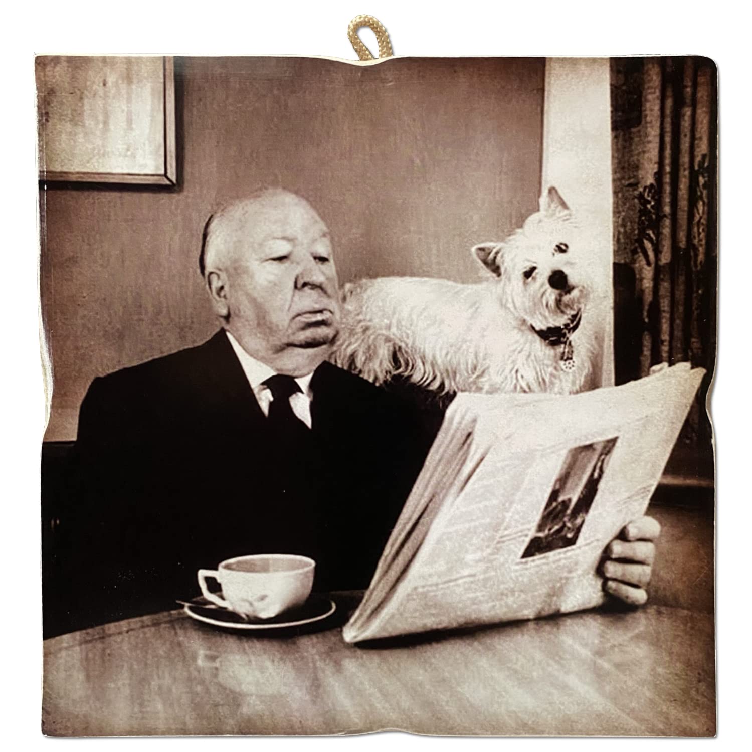 KUSTOM ART Vintage Style Series Actors & Coffee Alfred Hitchcock Wall Art Print 23x23 cm