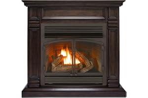 Duluth Forge Dual Fuel Ventless Gas Fireplace System with Mantle, Thermostat Control, 6 Fire Logs, Use with Natural Gas or Liquid Propane, 32000 BTU, Heats up to 1500 Sq. Ft., Chocolate Finish