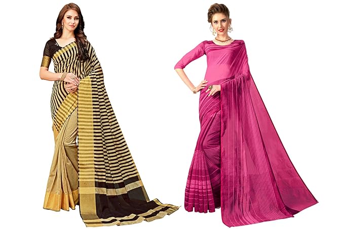 Womens Cotton Silk Saree Combo Pack of 2 (Multicolored)
