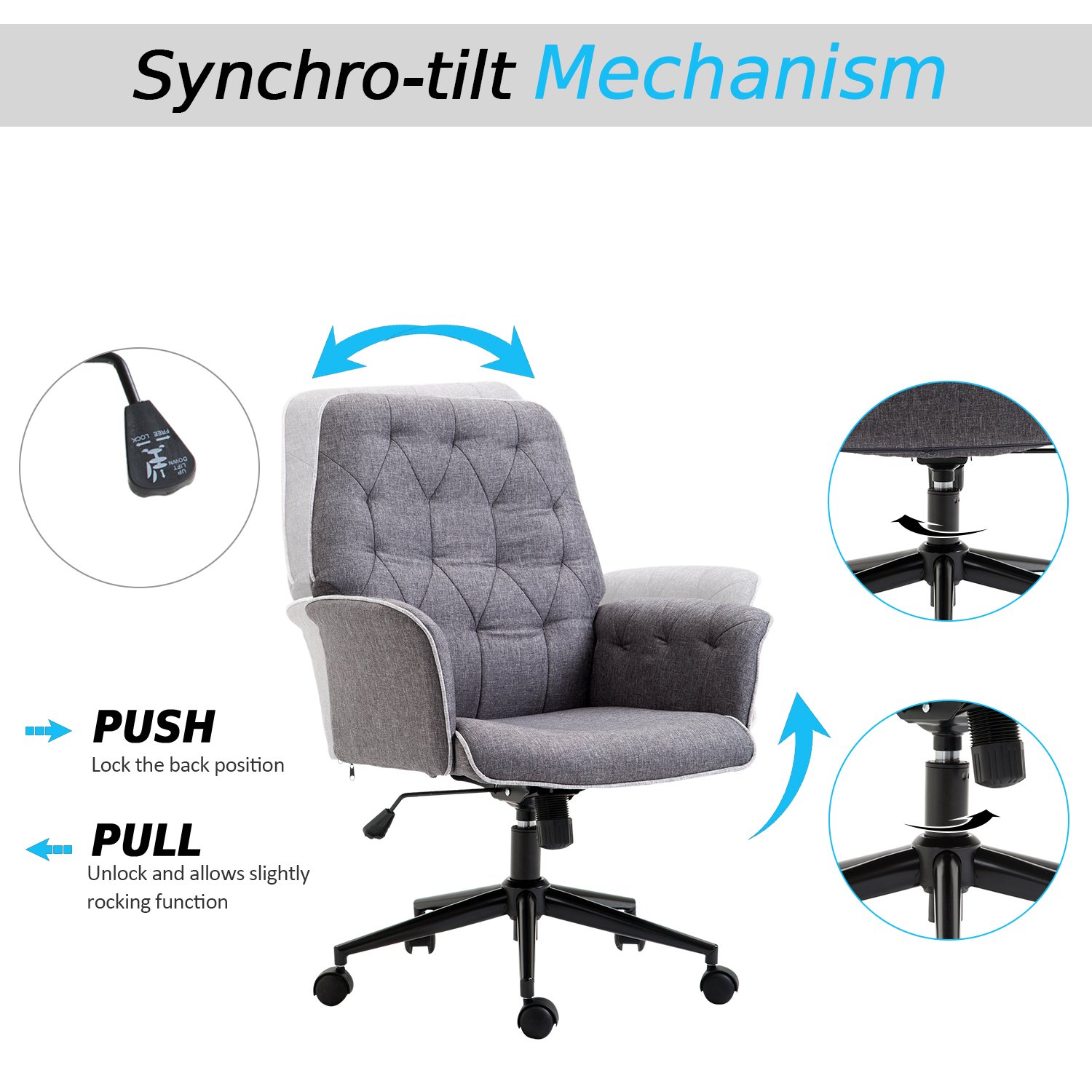 Office Products Adjustable Modern Linen Upholstered Office Chair with Lumbar Support and