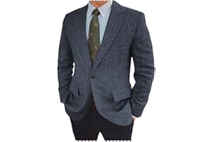 Aesido Men's Herringbone Blazer Jacket Slim Fit Notch Lapel Wool Blend Sports Coat