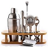 Cocktail Shaker Set with Bamboo Stand - 12 Piece Bar Shaker Set Perfect for the Home - Cocktail Kit Includes Martini Cocktail