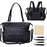 Johomviin Diaper Bag Tote Fashion Leather Diaper Bag Backpack with 13 Pockets for Mom Dad, Large Travel Baby Bag Purse for Boys Girls with 3 Insulated Pockets, Changing Station - Black