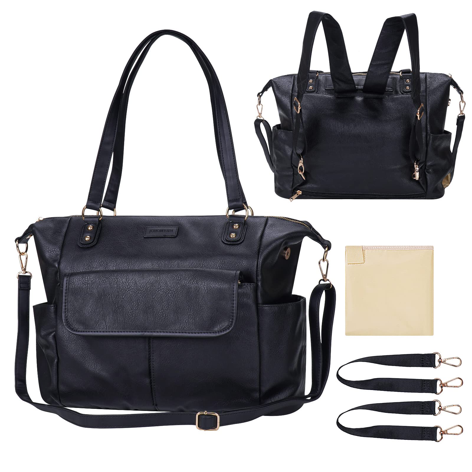 Photo 1 of Johomviin Diaper Bag Tote Fashion Leather Diaper Bag Backpack with 13 Pockets for Mom Dad, Large Travel Baby Bag Purse for Boys Girls with 3 Insulated Pockets, Changing Station - Black