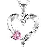 YL Heart Necklace 925 Sterling Silver Love Heart Pendant Birthstone Jewelry for Women