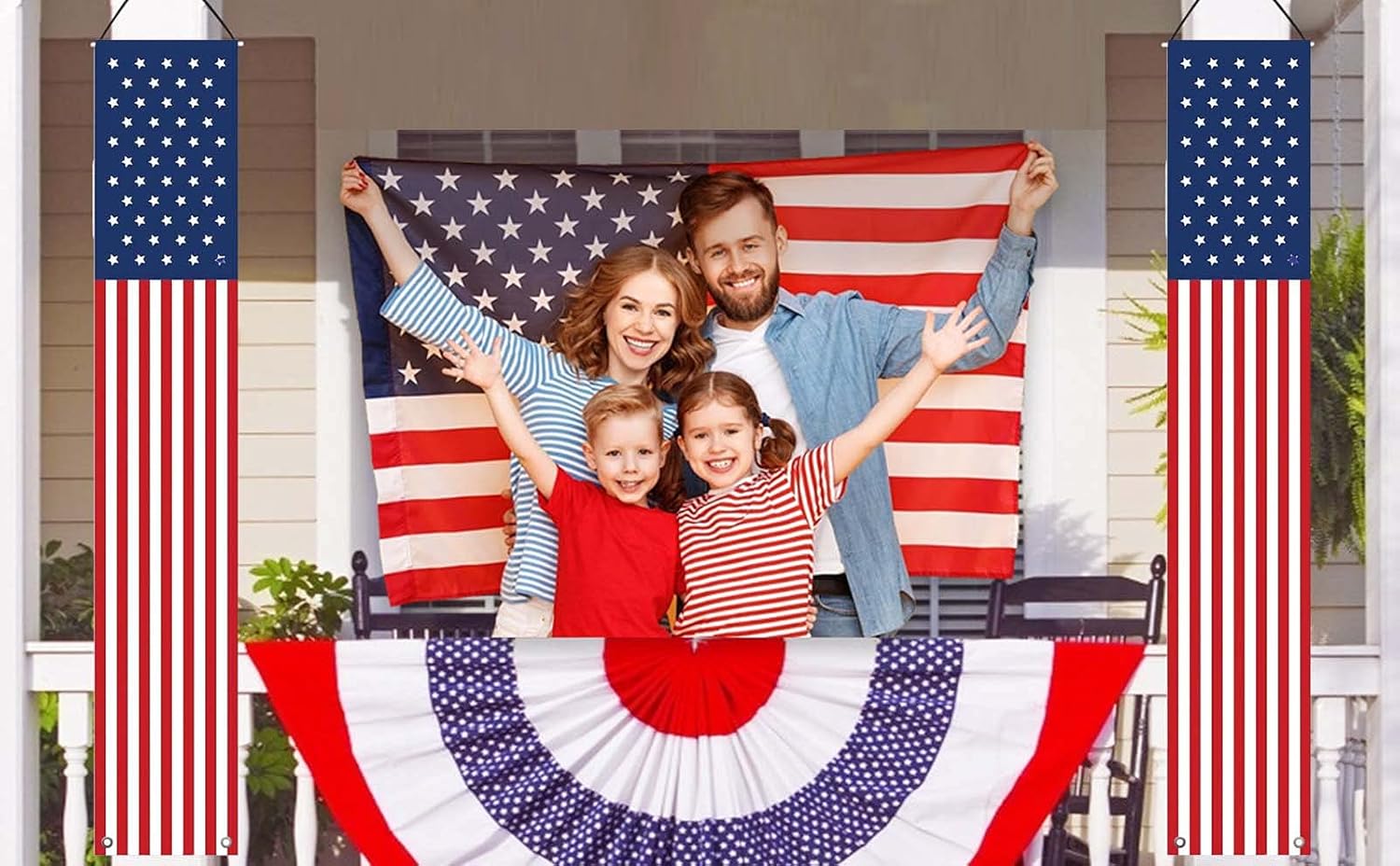 4th of July Decorations Outdoor Hanging American Flag Banners (2 Pcs)