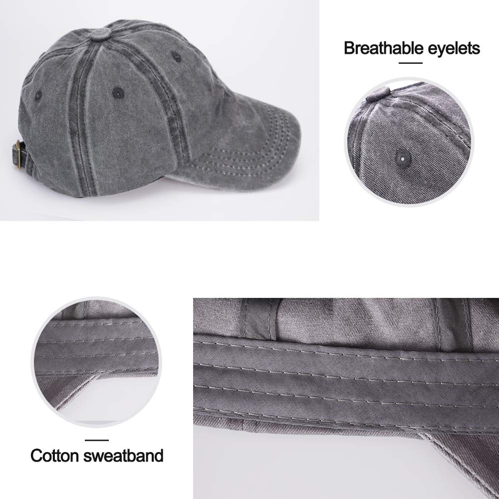 AVANTMEN Kids Baseball Cap Distressed Washed Sunhat Toddlers Little Boys Girls 100% Cotton 2-7 Years (2 Pack Black/Grey)