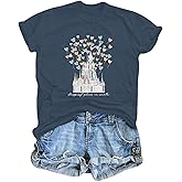 Bobeutou Magic Kingdom Shirts for Women Floral Castle Graphic T Shirt Flower Holiday Vacation Shirt Funny Cute Tee Tops