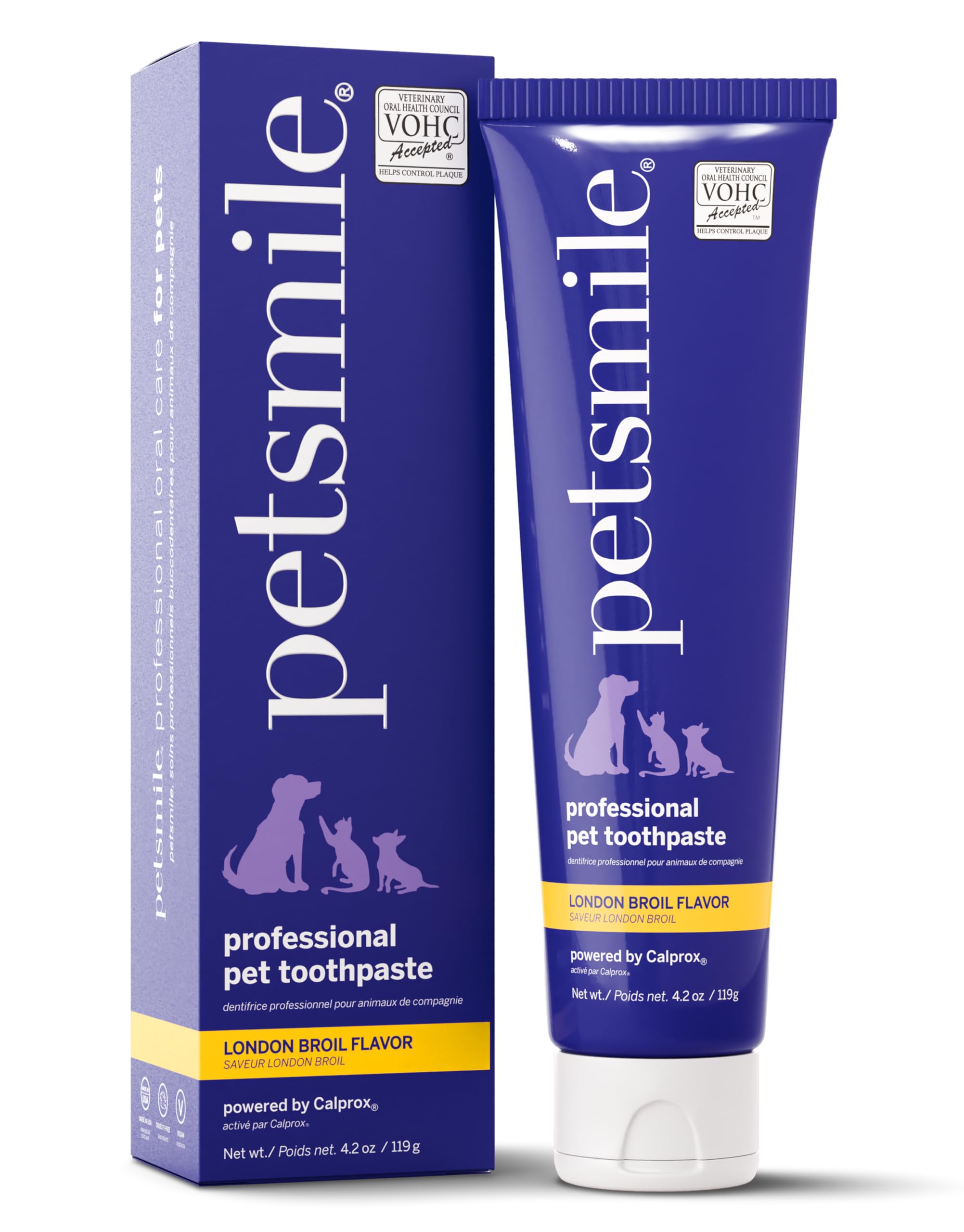 Petsmile Professional Pet Toothpaste for Cats & Dogs - Only VOHC Accepted Toothpaste - Clinically Proven to Control Plaque & Tartar Calprox Formula (London Broil, 119 g, 4.2 Oz)