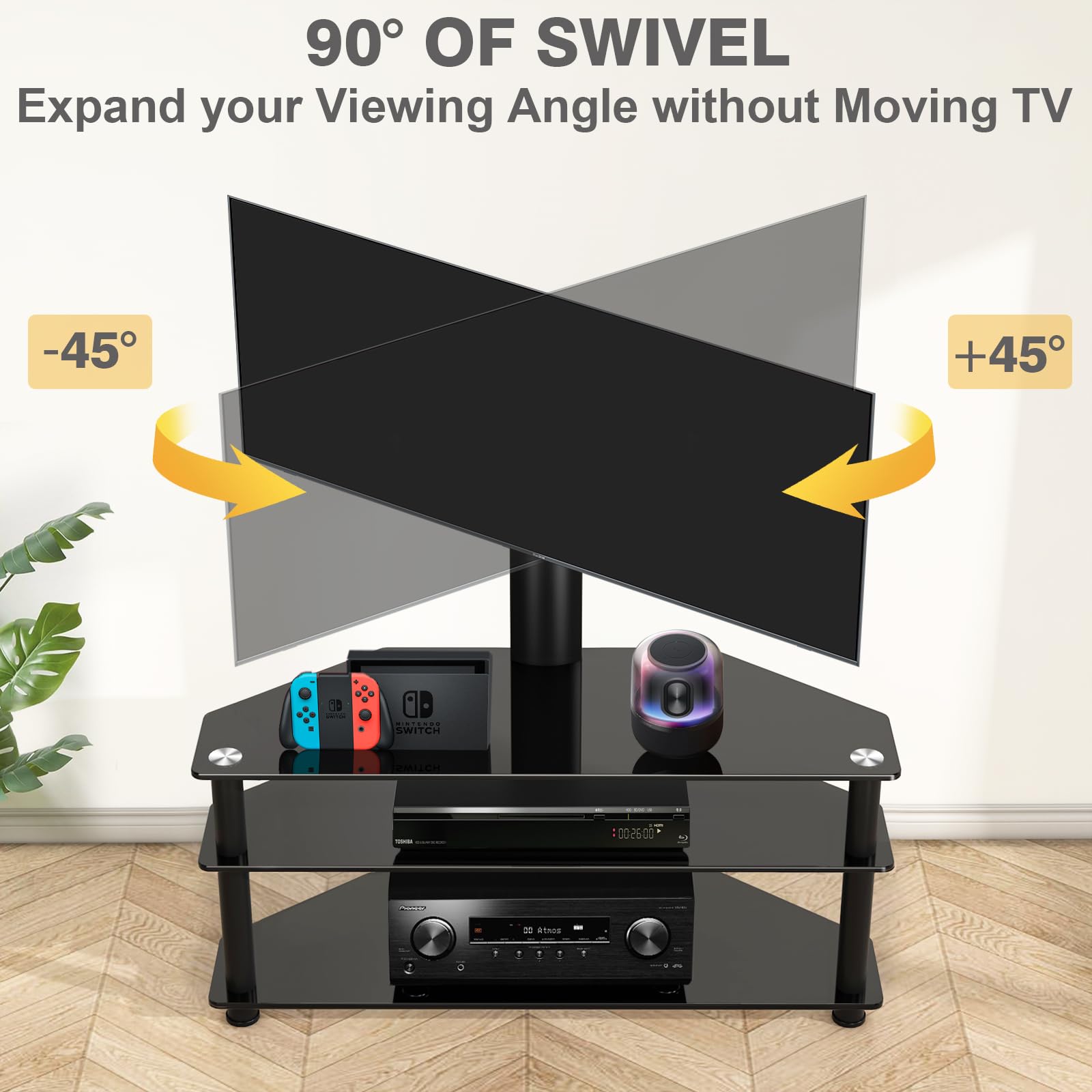 TAVR Furniture Swivel Floor TV Stand with Table for 32-70 Inch TVs, Universal Height Adjustable TV Floor Stand with Large Storage Shelves, Strong Corner TV Stand Mount Holds up to 88lbs, Black