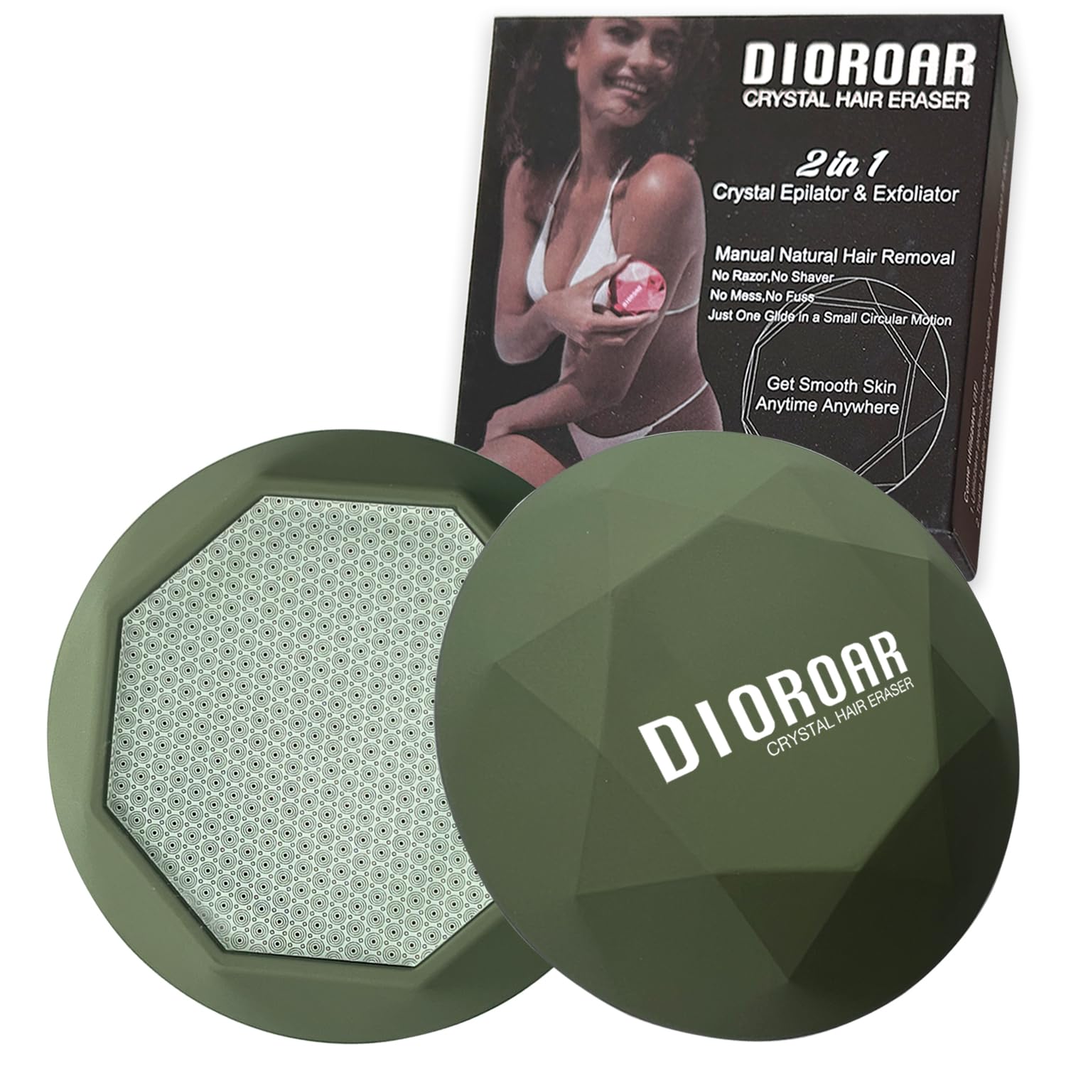 DIOROAR Crystal Hair Eraser for Women,Upgraded Painless Crystal Hair Remover Diamond,Effective Nano Glass Hair Removal Stone Exfoliation without Shaver,Natural Epilator for Silky Skin(Olive Green)