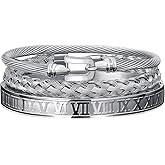 WFYOU 3PCS Stainless Steel Imperial Crown Bracelets for Men Gold Roman Numeral Bangle Bracelet Adjustable Cuff Bracelet Mens Luxury Jewelry Gifts