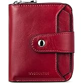 BOSTANTEN Leather Wallets for Women RFID Blocking Zipper Pocket Small Bifold Wallet Card Case Wine Red