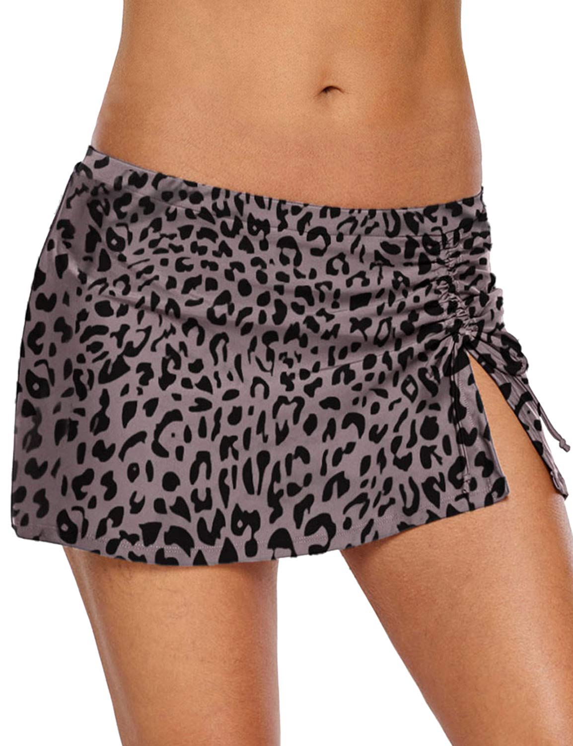 REKITA Women Swim Skirt Solid Color Waistband Skort Bikini Bottom