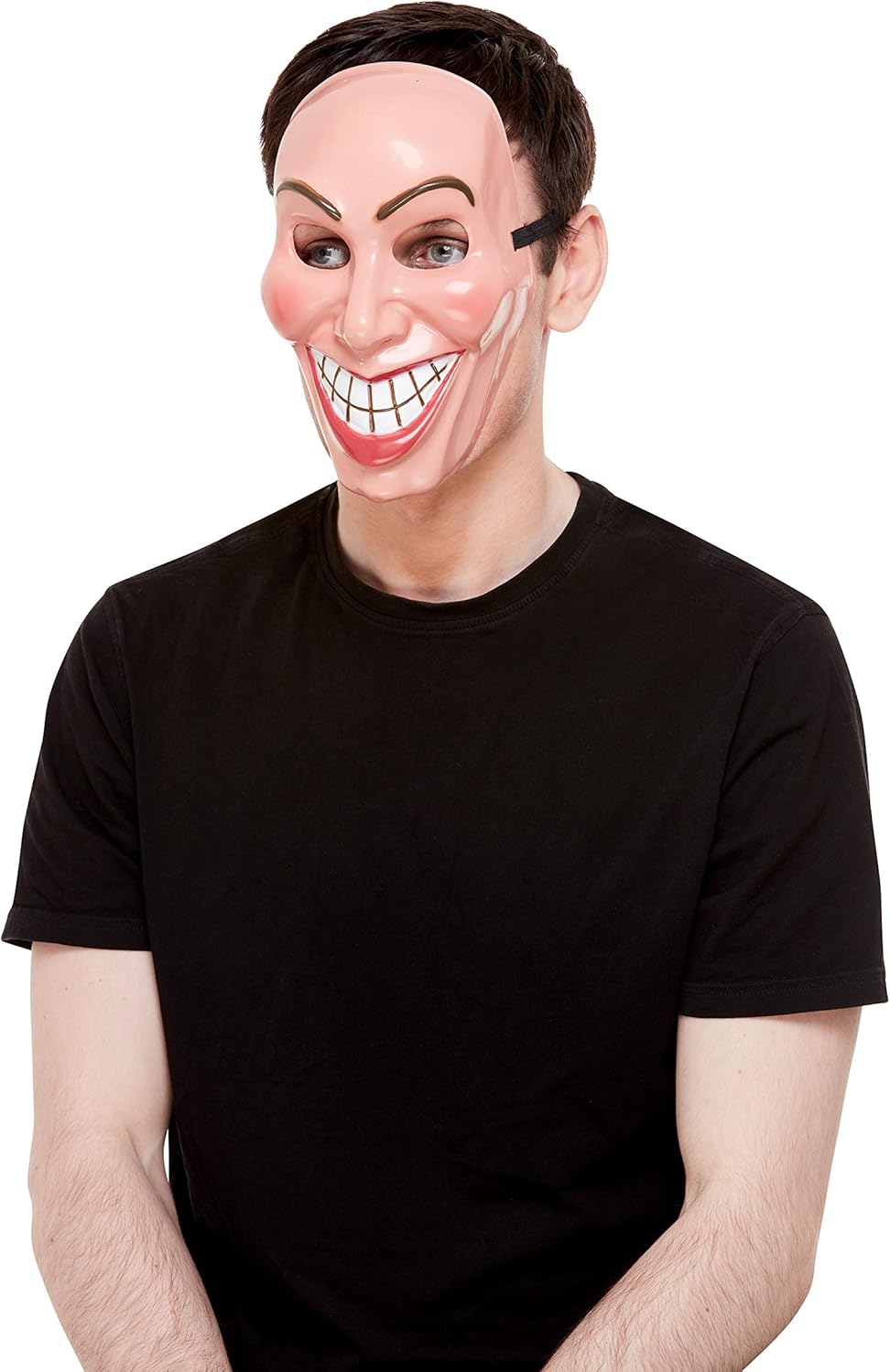 Smiffys Smiler Mask, Male, Beige with Elastic Strap, Halloween Fancy Dress Accessory, Serial Killer Dress Up Masks - Image 3