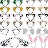 Chunyin 24 Pack Plush Animal Ear Headbands Jungle Animal Hair Hoop Safari Ear Headbands Costume Accessories for Easter Birthday Cosplay Party Favors