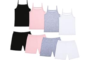 Hercicy 8 Packs Toddler Tank Tops Girls and Dance Shorts Toddler Sleeveless Strap Crop Gymnastics Yoga Shorts for Ballet