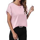 ANRABESS Women's Summer Dressy Casual Short Sleeve Shirts Crewneck Satin 2026 Business Office Work Blouse Tops