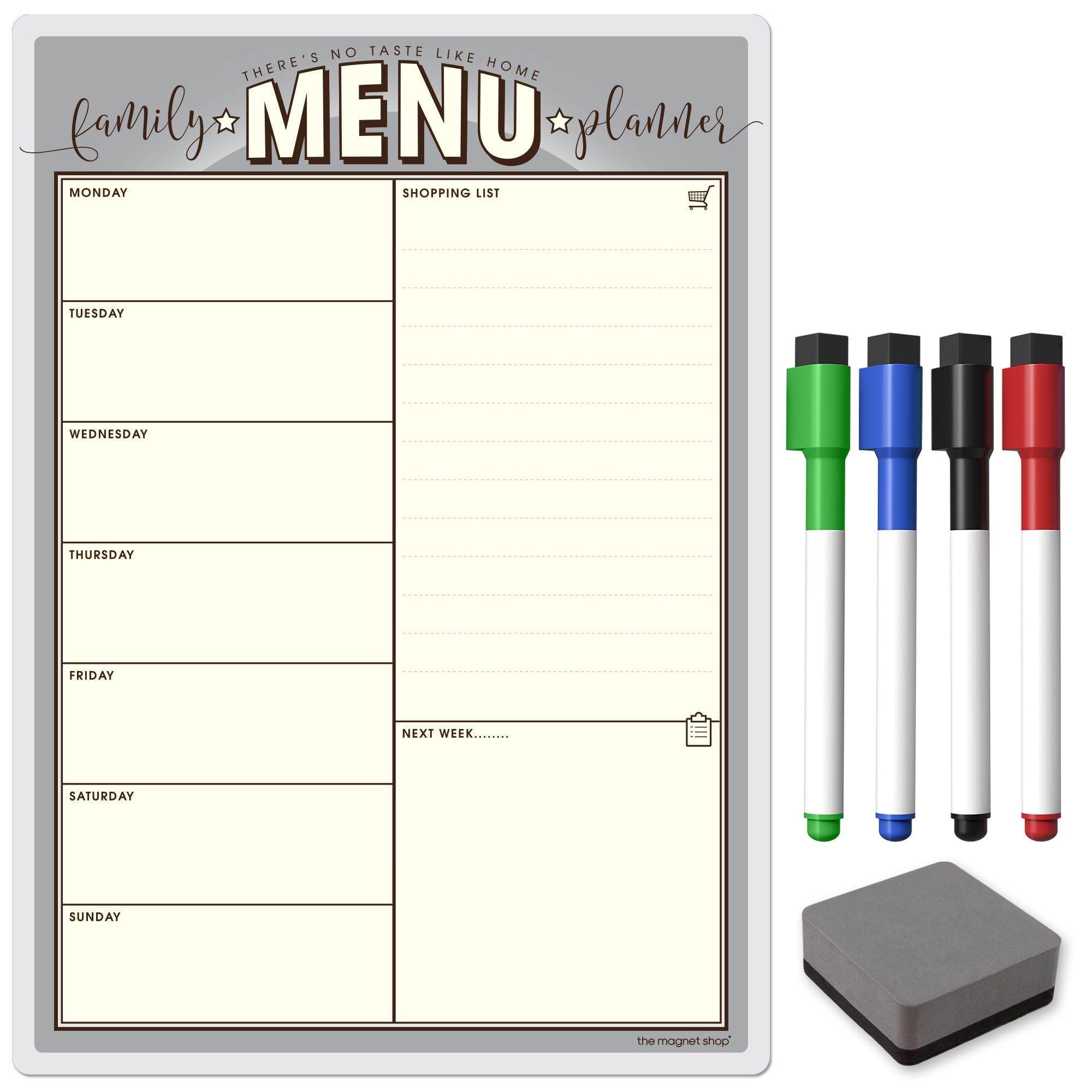 TMS A4 Family Planner Whiteboard for Fridge | Magnetic Weekly Meal Planner and Calendar | use for Food Prep, Shopping Lists and Reminders | Dry Wipe Memo Board for Kitchen | Made in The UK