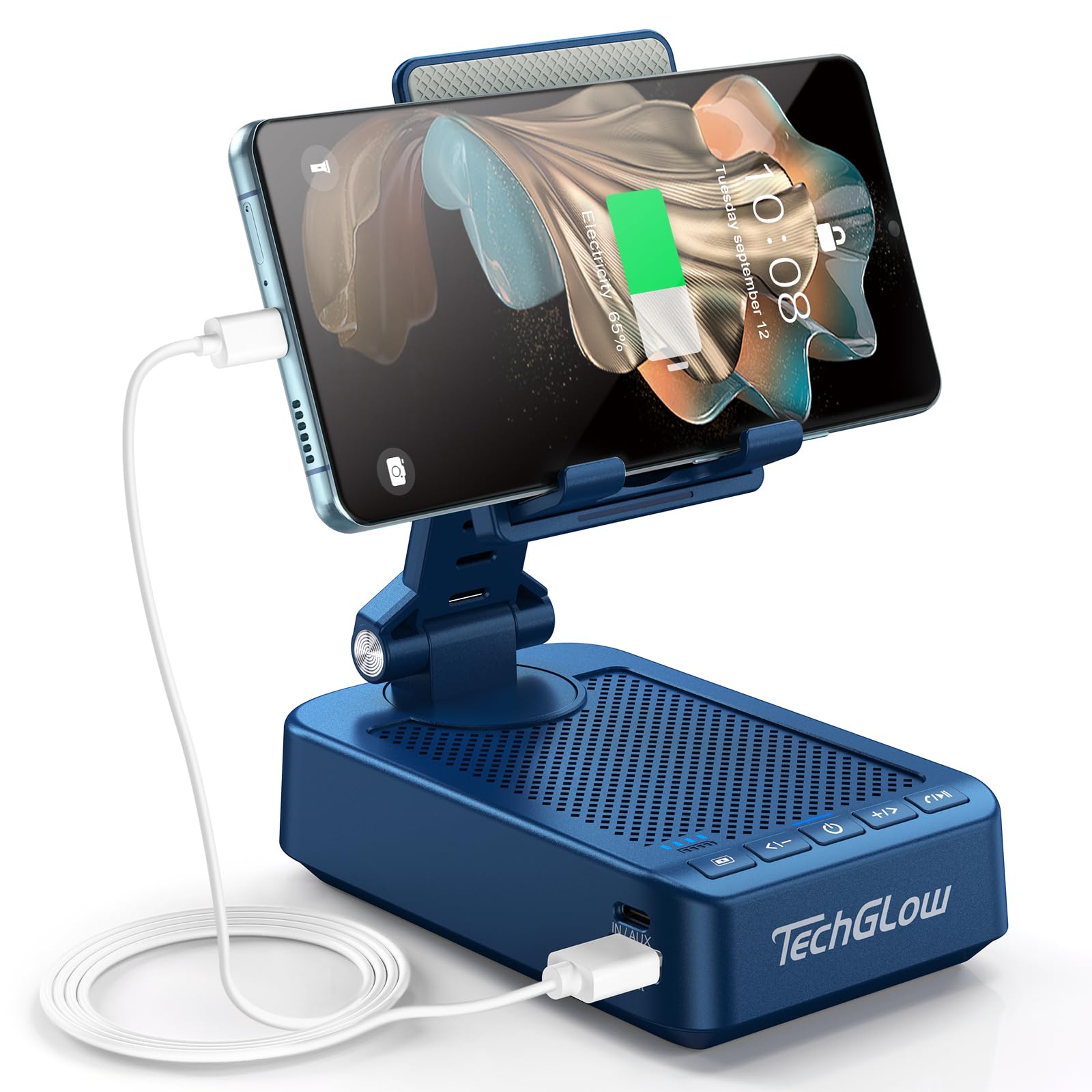 Photo 1 of TechGlow Gifts for Men Women Foldable Cellphone Stand with Bluetooth Speaker Power Bank 360° Rotatable Phone Stand Birthday Gift Idea for Mom Dad Cool Tech Gifts-Blue