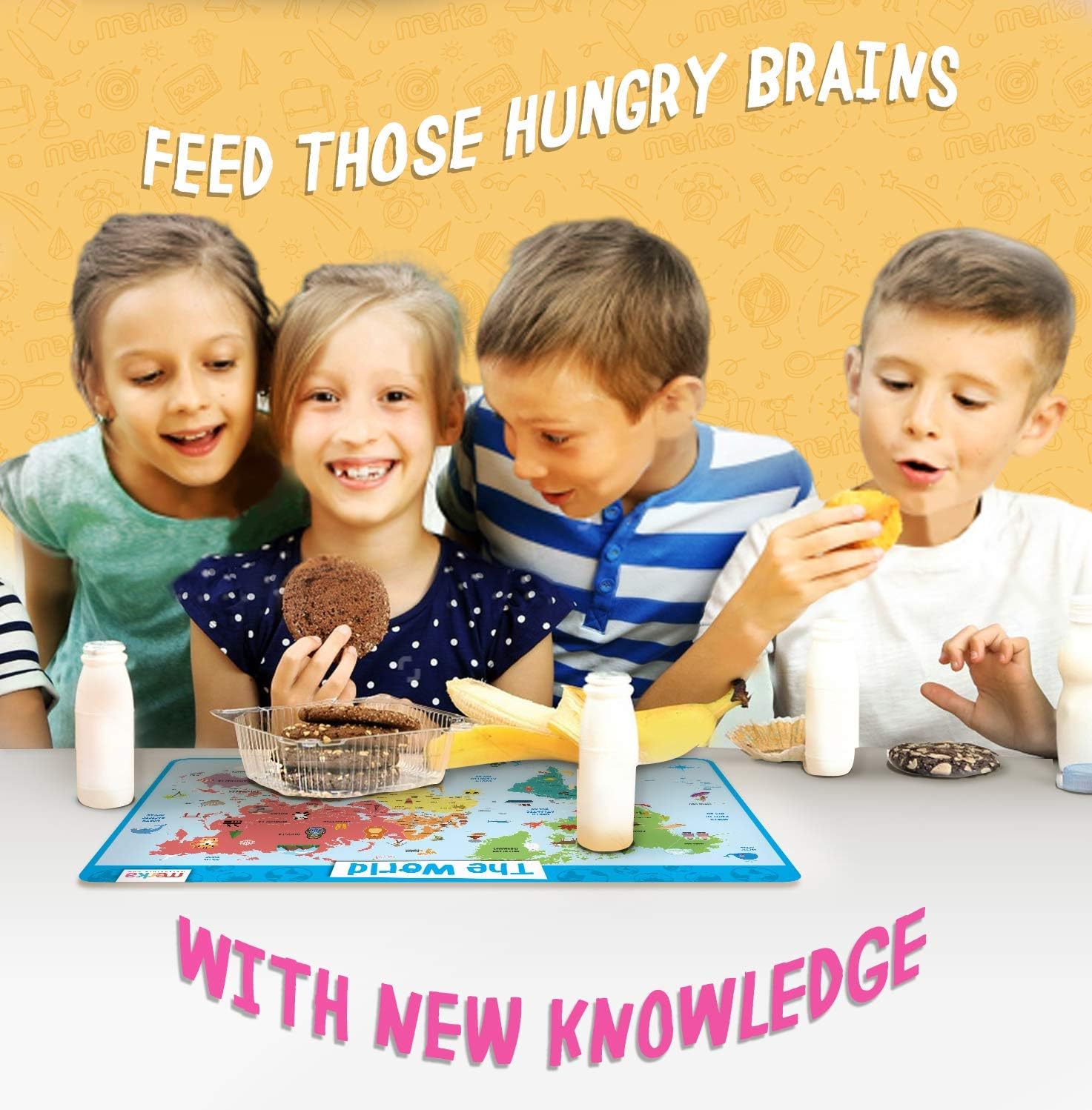 merka Kids Placemats Educational Placemat Non Slip Explorer Set Solar System Human Body USA World Map: Home & Kitchen