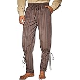 Runcati Mens Medieval Ankle Pants Renaissance Viking Navigator Pirate Pants Lace Up Striped Halloween Costume Trousers