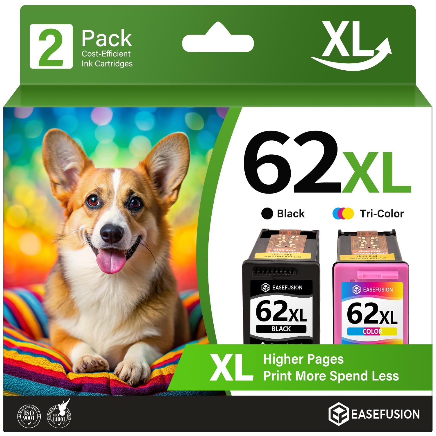 Photo 1 of EaseFusion 62XL Ink Cartridges Black and Color Remanufactured Replacement for HP Ink 62 HP62XL Combo Pack Compatible with Envy 7640 5660 5540 7645 5740 5746 OfficeJet 250 200 Mobile Printer, 2-Pack
