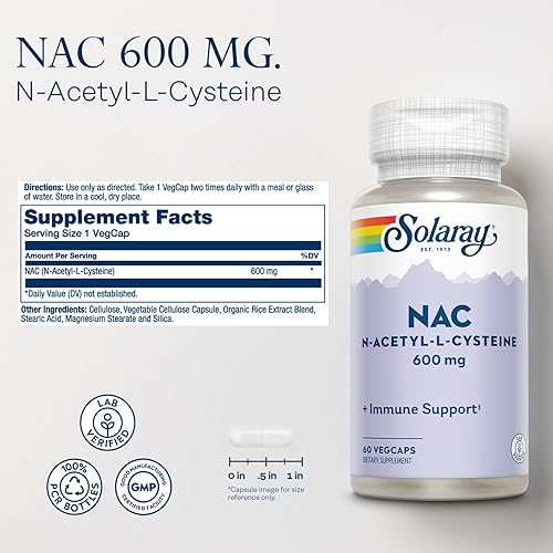 SOLARAY NAC Supplement N-Acetyl L Cysteine for Men & Women - Precursor to  Glutathione & Amino